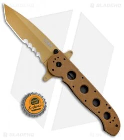 CRKT Carson M16-14DSFG Tanto Flipper Knife Desert Tan G-10 (3.875" Serr) -Cutting Edge Cutlery Knives Store CRKT Carson M16 14DSFG Tanto Desert Tan Serr BHQ 4980 jr bottlecap