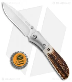 CRKT Carson M4-02 Stag Spring Assisted Knife (3.25" Satin) M4-02S -Cutting Edge Cutlery Knives Store CRKT Carson M4 02S Stag SA Satin BHQ 7036 jr bottlecap