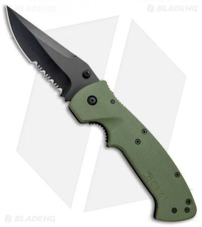 CRKT Crawford Kasper Liner Lock Knife OD Green Zytel (3.75" Black Serr) 6783KOD 3 CRKT Crawford Kasper Liner Lock Knife OD Green Zytel (3.75" Black Serr) 6783KOD