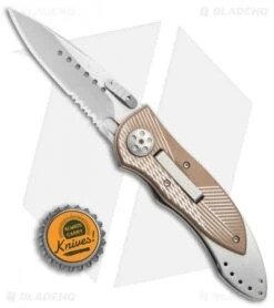CRKT Elishewitz E-Lock Folding Knife Bronze (3.9" Satin Serr) 7333 -Cutting Edge Cutlery Knives Store CRKT Elishewitz E Lock bronze satin serr 7333 BHQ 0477 er size
